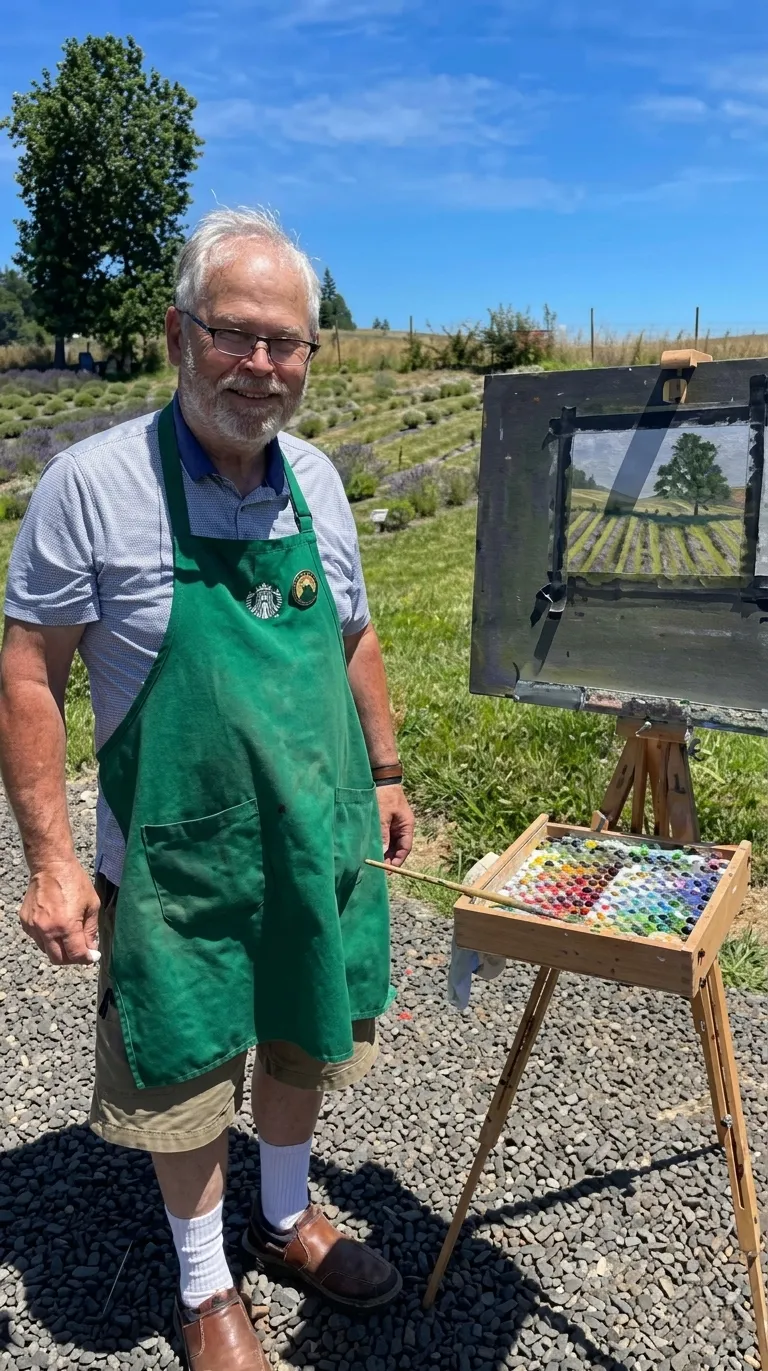 Tim Blackwell painting outdoors with easel